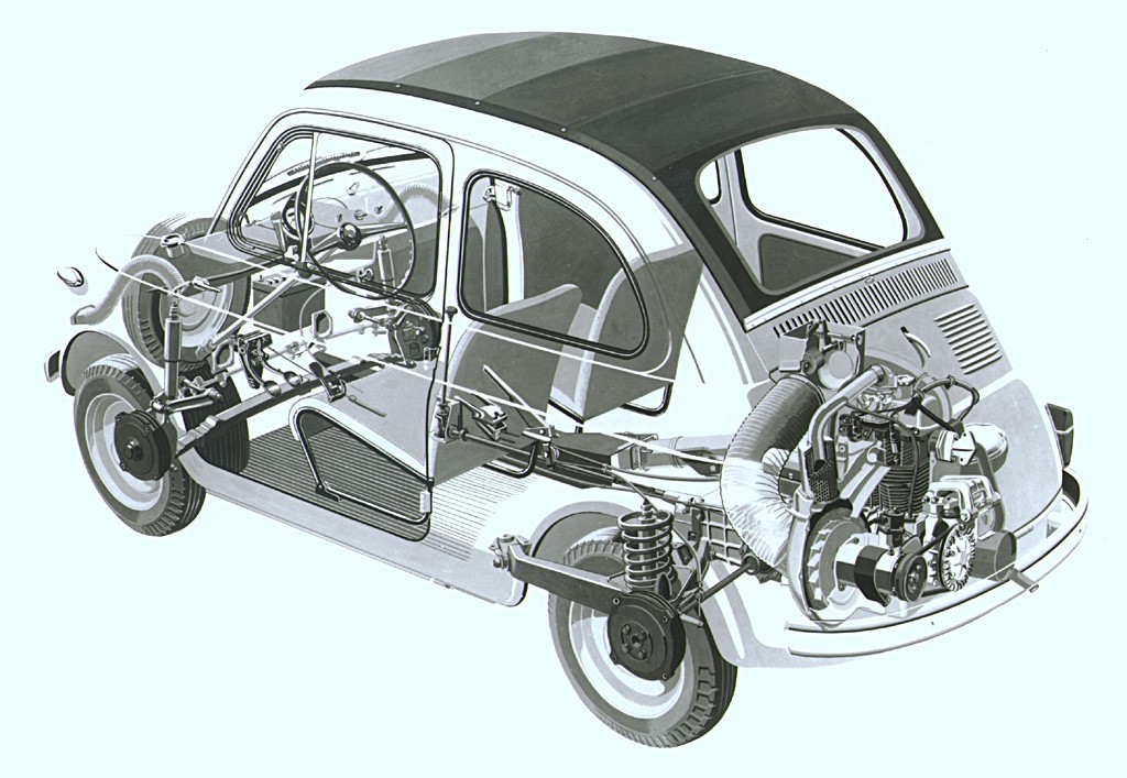 Fiat 500 N läpileikkaus 1957